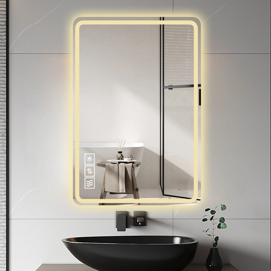 24X40 Inch LED Bathroom Mirror Vanity Mirrors With Front Lights Wall Mounted Anti-Fog Frameless Make Up Mirror With Light 5 Mm Copper-Free Silver Mirror Horizontal Or Vertical
