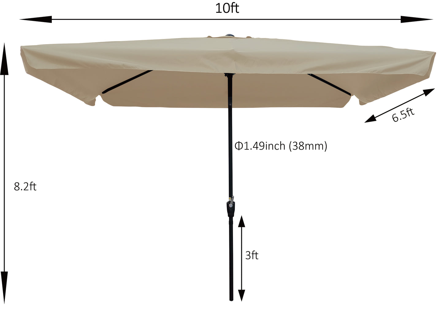 10 x 6.5ft Rectangular Patio Umbrella Outdoor Market Umbrellas with Crank and Push Button Tilt for Garden Swimming Pool