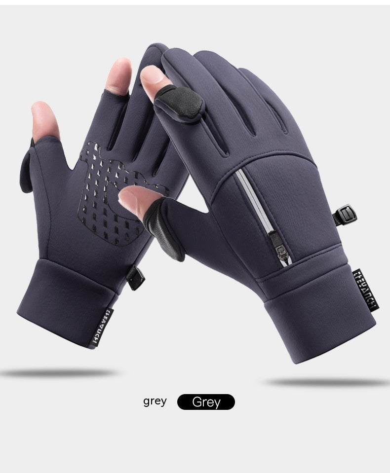 Outdoor Cycling Sports Anti-slip Leakage Two Finger Touch Screen Thickened Fishing Riding Gloves