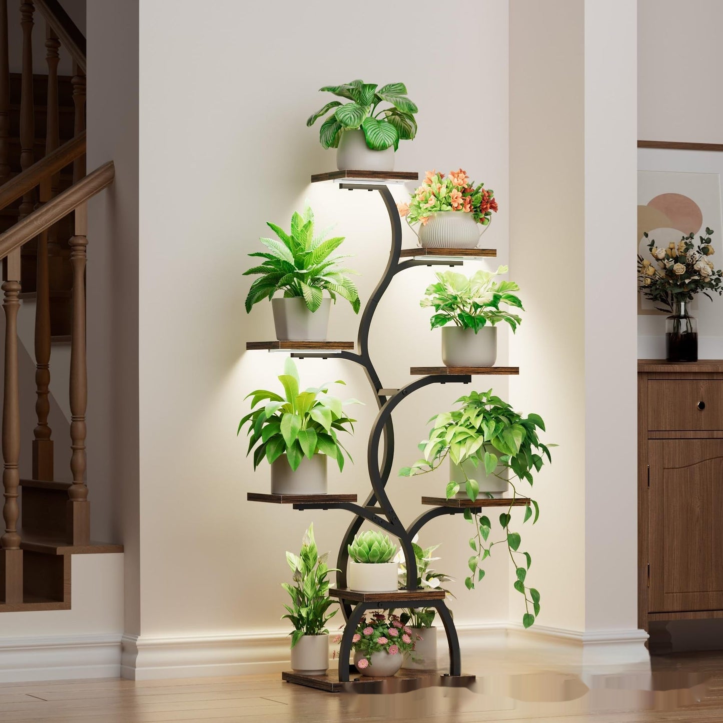 Metal Ironwood Indoor Plant Stand With Grow Lightsperfect For Indoor Gardening