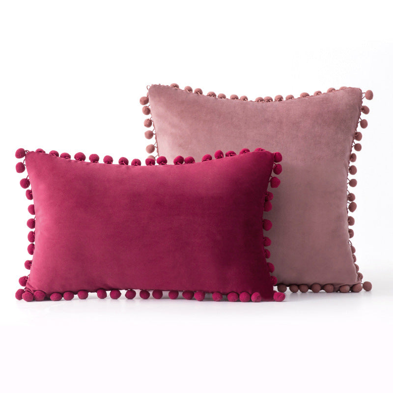 Ins Style Home Fabric Model Room Sofa Pillow Cover Hair Ball Velvet Sofa Cushion Rectangle