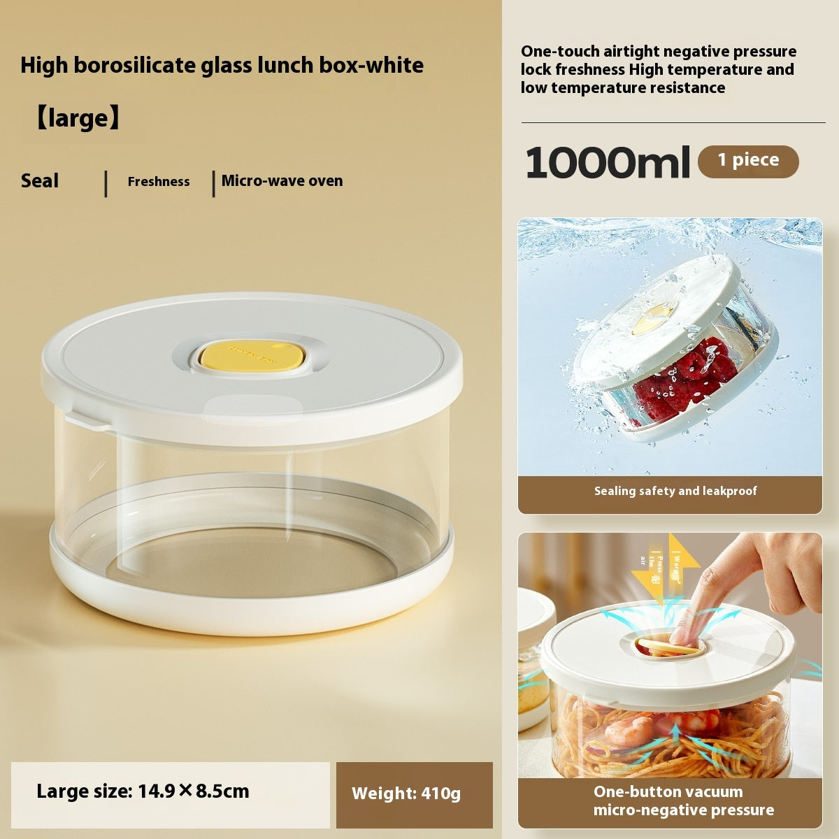 Borosilicate Glass Lunch Box Microwaveable Heating Packing Bento Preservation Compartment