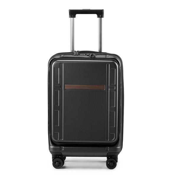 Maleta con ruedas de ABS-PC expandible de 20 pulgadas con apertura frontal FCH, ruedas silenciosas de 20 pulgadas, interior de hierro, exterior de aluminio, barra para carrito, color clásico, negro