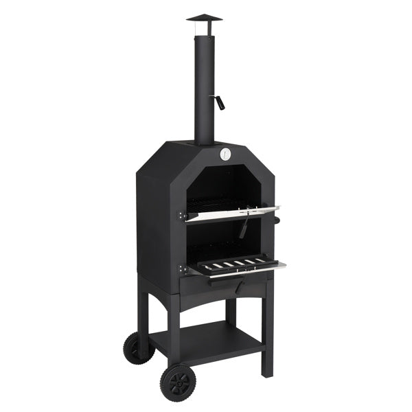 Freestanding Carbon Grill With Chimney, Wheels, Pizza Stone, And Pizza Shovel