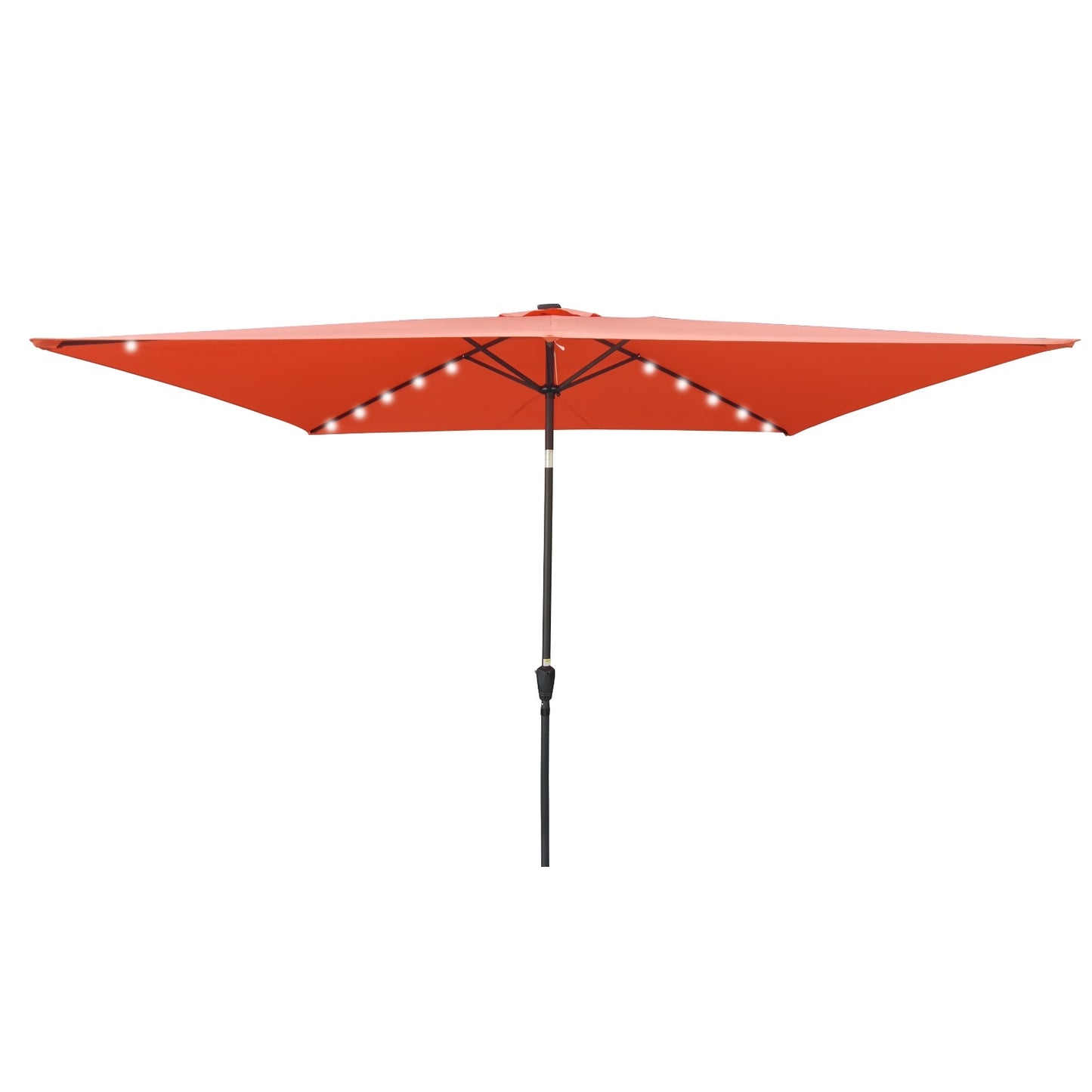 10x6.5ft Rectangular Patio Solar LED Umbrella With Crank And Push Button Tilt