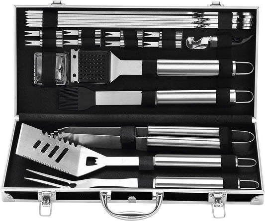 Grilljoy BBQ Accessories Grill Tools Set - 22PCS Stainless Steel Barbecue Grill Accessories For Outdoor Grill With Black Aluminum Case - Grilling Gifts For Men Dad -Grill Tools Kit