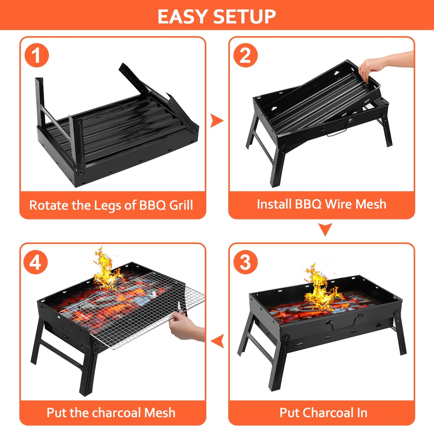 1Pc Portable BBQ Grill Foldable Charcoal Grill Lightweight Smoker Grill For Camping Picnics Garden Grilling