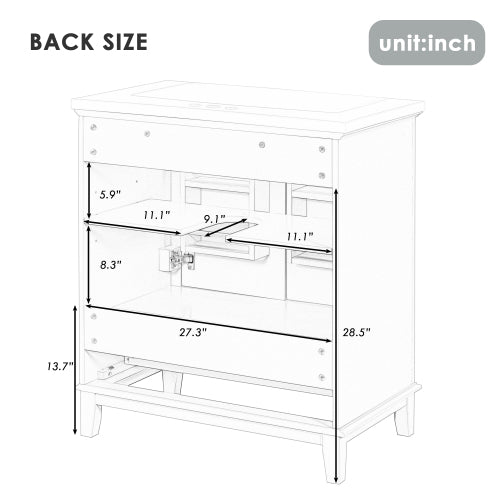 36 Bathroom Vanity With Sink, One Cabinet And Three Drawers, Solid Wood And MDF Board,