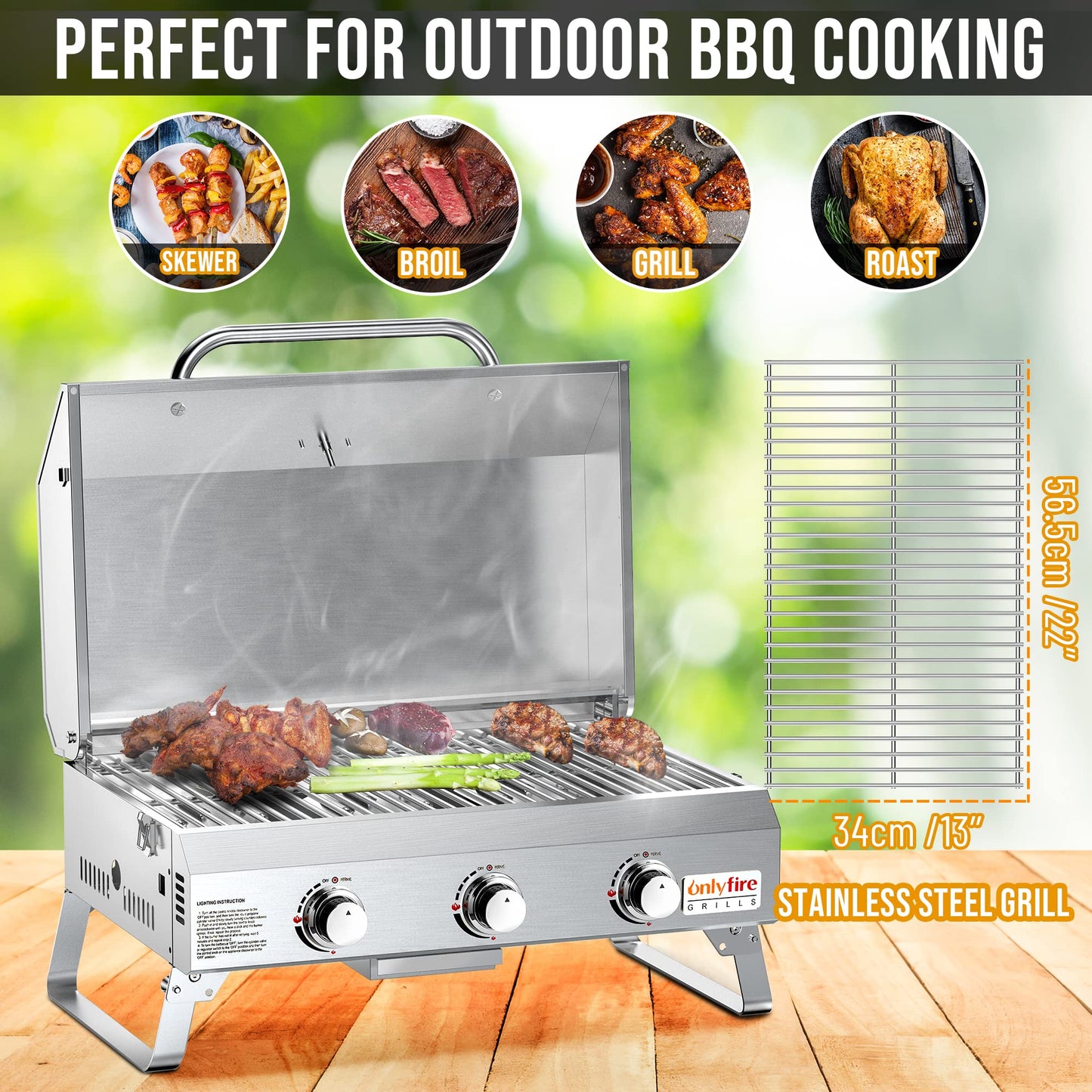 Desktop Gas Barbecue Grill With 3 Burners