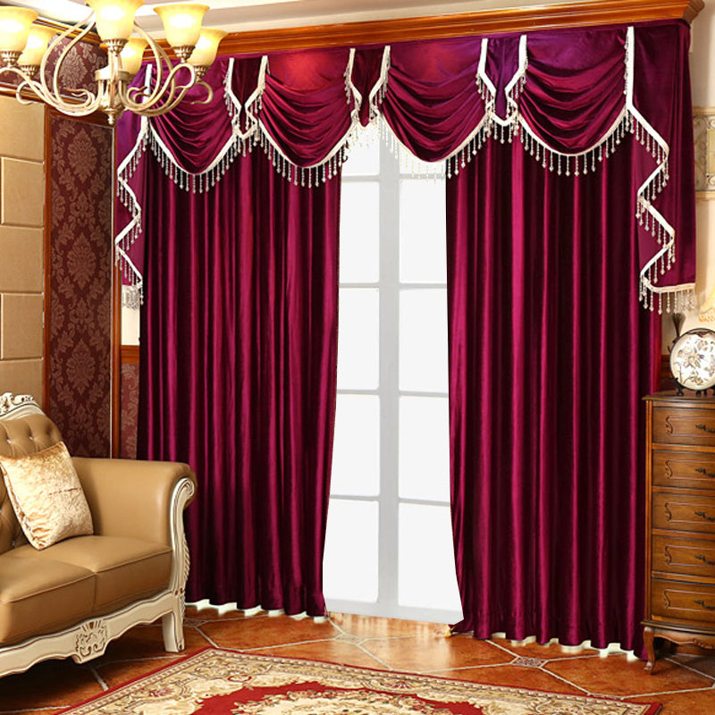Luxury Festive Velvet Red Bedroom, Living Room, Water Wave Curtains, Wedding Room, Blackout Curtains