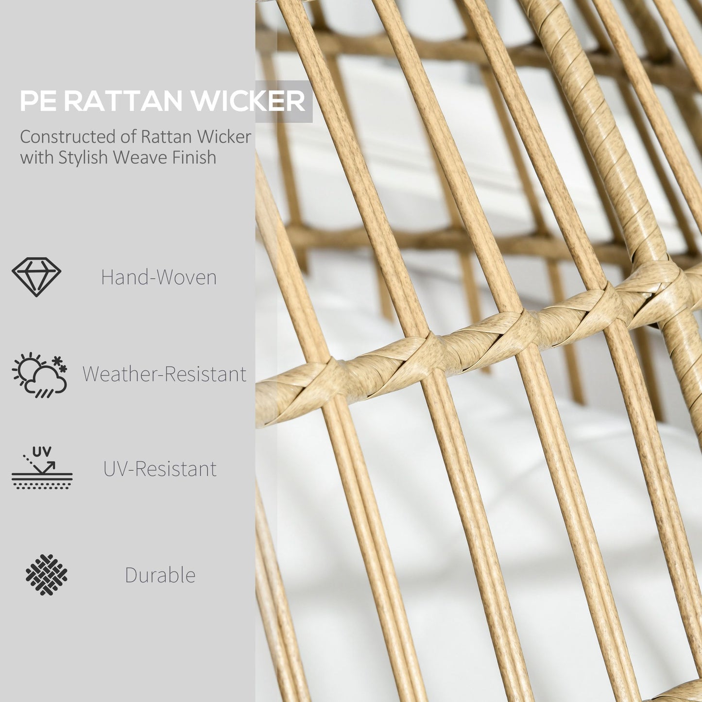 Rattan Egg Chair With Cushions And Pillows, Khaki