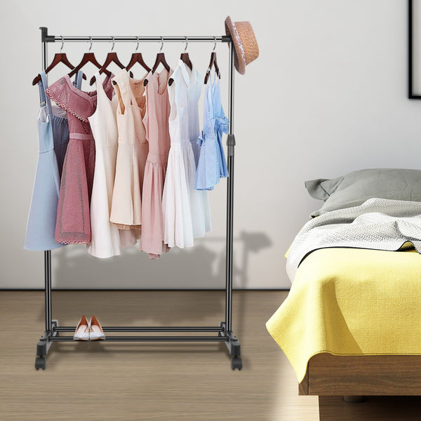 15kg 33lbs Garment Racks 3.12ft To 4.80ft Height Adjustable Clothes Stand Foldable Clothes Hanger With Wheels Storage Shelf For Dormitory Home