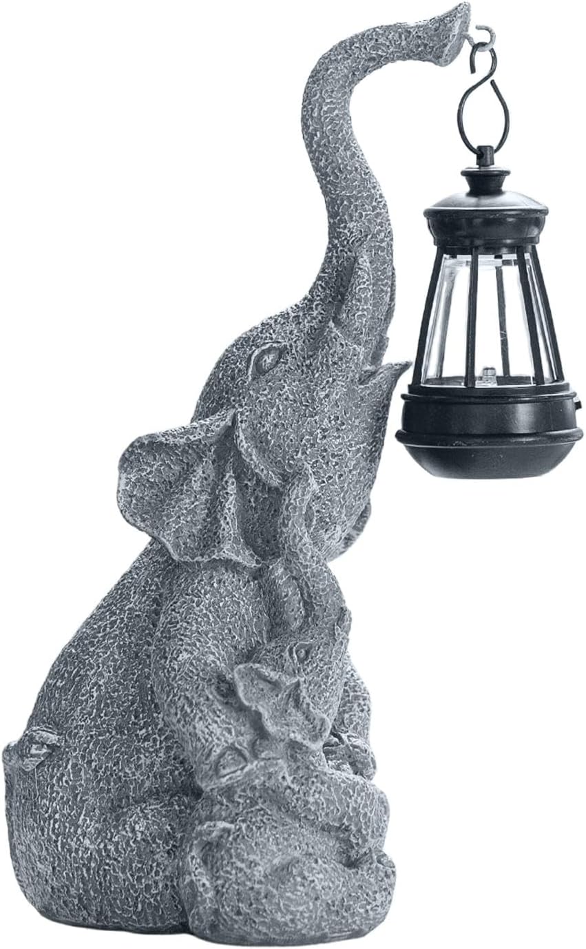 Elephant Solar Light, Solar Elephant Figurine Light, Front Porch Decor, Solar Elephant Statue, Indoor Outdoor Solar Light, Solar Powered Garden Decor, Elephant Garden Ornament