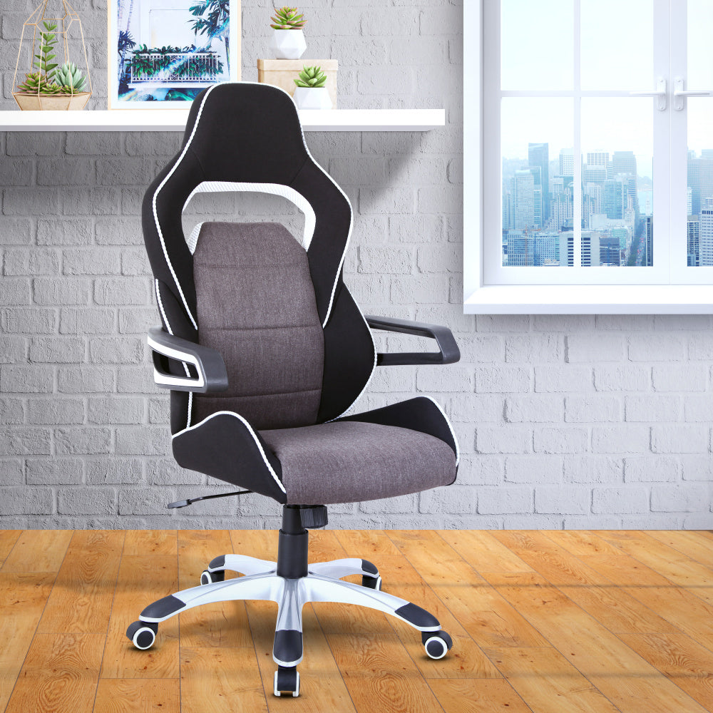 Techni Mobili Ergonomic Upholstered Racing Style Home &amp; Office Chair, Grey/Black