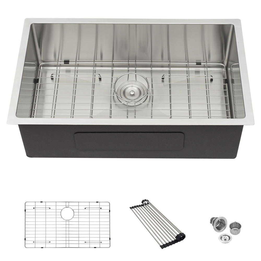 Undermount Kitchen Sink - 32&quot;x19&quot; Stainless Steel 16 Gauge Deep Single Bowl Sinks