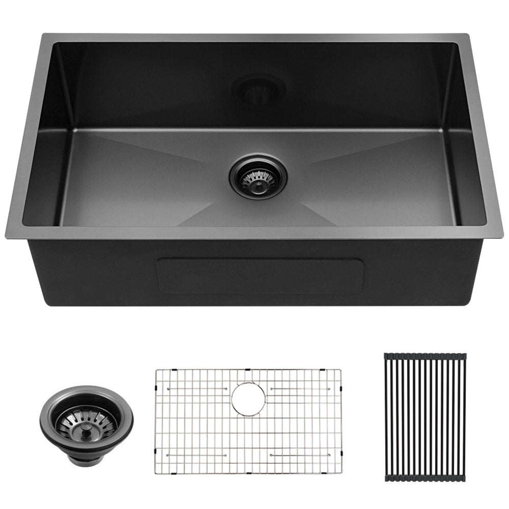 28 Inch Undermount Sink - 28&quot;x18&quot;x10&quot;  Gunmetal Black Undermount  Kitchen Sink 16 Gauge 10 Inch Deep Single Bowl Kitchen Sink Basin