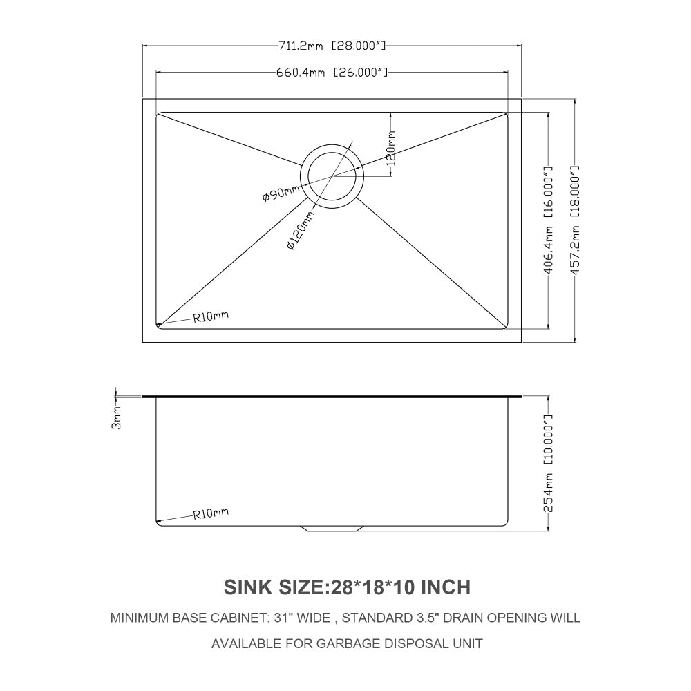 28 Inch Undermount Sink - 28&quot;x18&quot;x10&quot;  Gunmetal Black Undermount  Kitchen Sink 16 Gauge 10 Inch Deep Single Bowl Kitchen Sink Basin