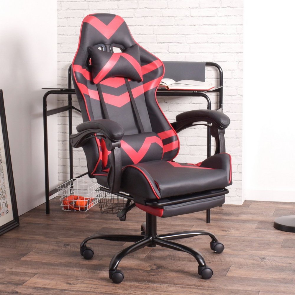 Gaming Office High Back Computer Leather Desk Mesh Ergonomic 180 Degrees Adjustable Swivel Task Chair with Headrest and Lumbar Support, &amp; Footrest , Red