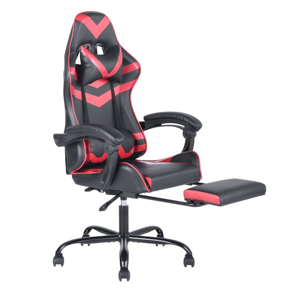 Gaming Office High Back Computer Leather Desk Mesh Ergonomic 180 Degrees Adjustable Swivel Task Chair with Headrest and Lumbar Support, &amp; Footrest , Red