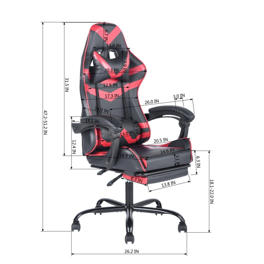 Gaming Office High Back Computer Leather Desk Mesh Ergonomic 180 Degrees Adjustable Swivel Task Chair with Headrest and Lumbar Support, &amp; Footrest , Red