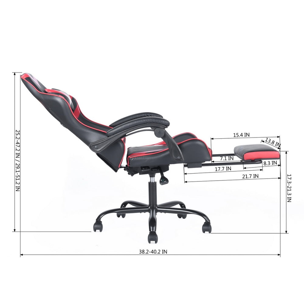 Gaming Office High Back Computer Leather Desk Mesh Ergonomic 180 Degrees Adjustable Swivel Task Chair with Headrest and Lumbar Support, &amp; Footrest , Red