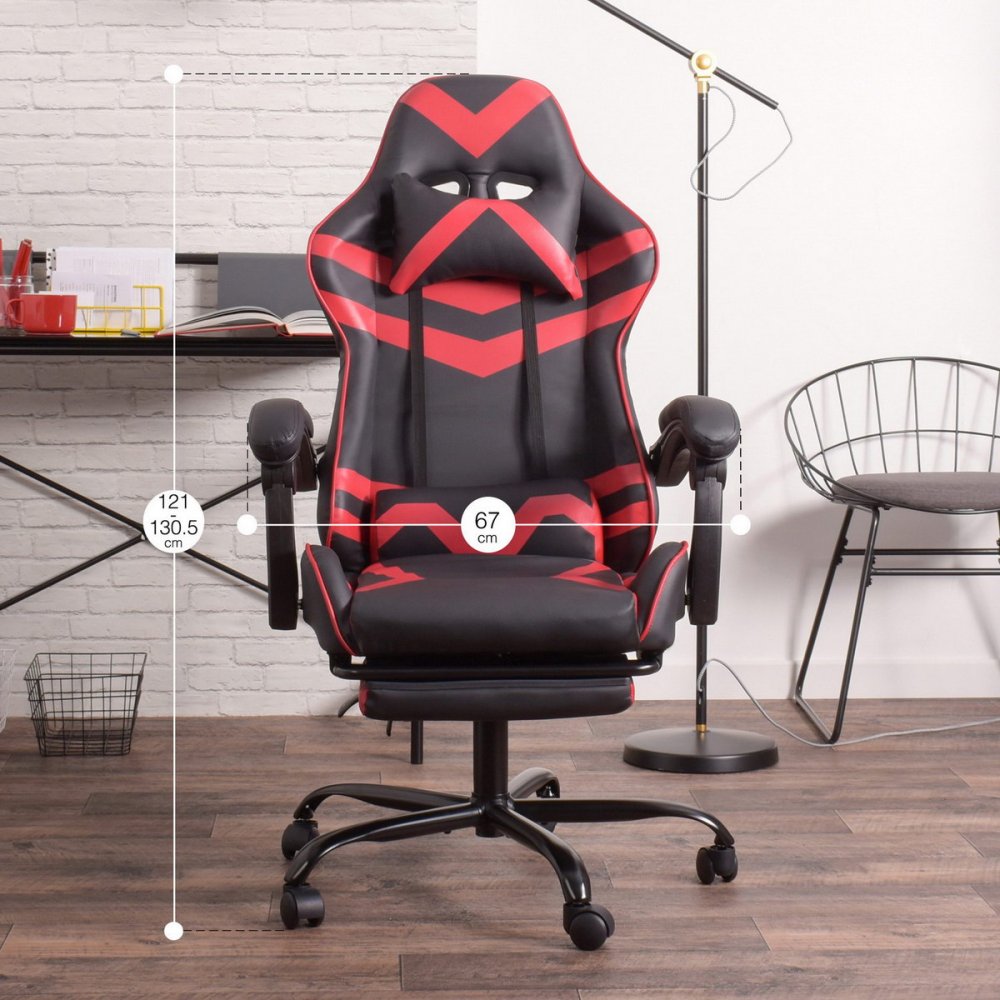 Gaming Office High Back Computer Leather Desk Mesh Ergonomic 180 Degrees Adjustable Swivel Task Chair with Headrest and Lumbar Support, &amp; Footrest , Red