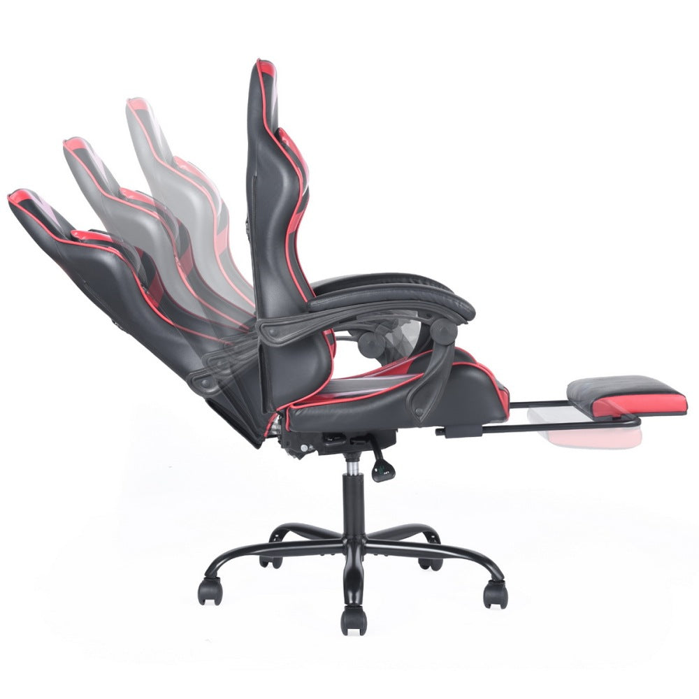 Gaming Office High Back Computer Leather Desk Mesh Ergonomic 180 Degrees Adjustable Swivel Task Chair with Headrest and Lumbar Support, &amp; Footrest , Red