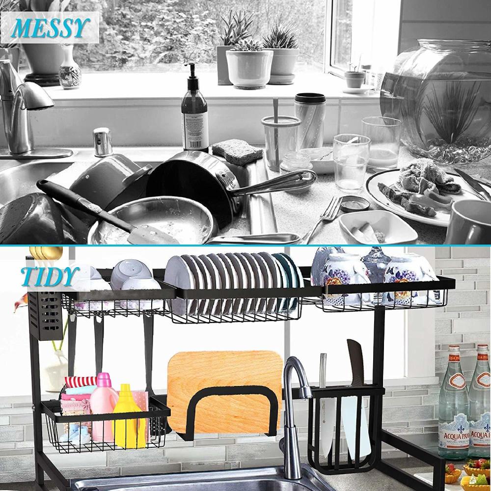 Over The Sink Dish Drying Rack Stainless Steel Kitchen Supplies Storage Shelf Drainer Organizer,