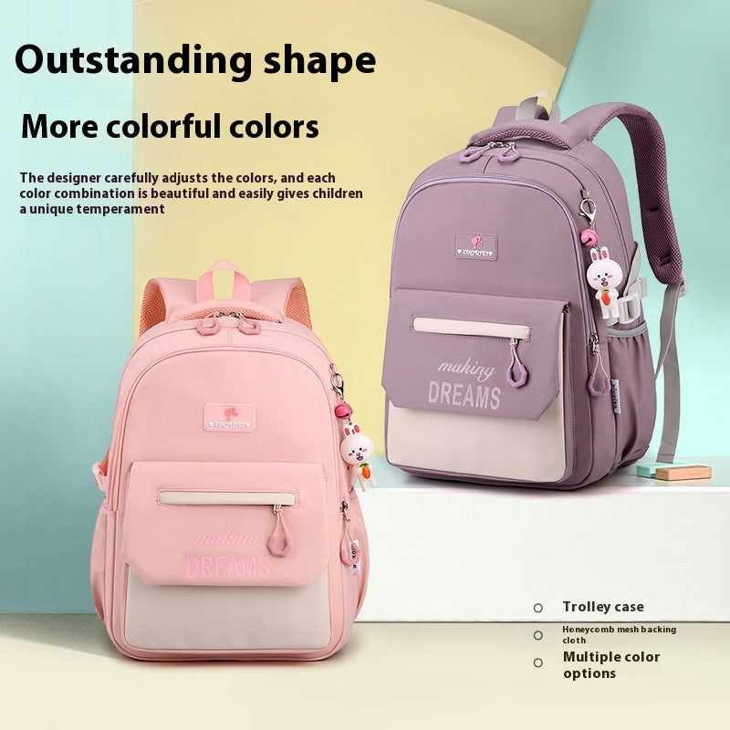 Primary School Student Schoolbag Lightweight And Large Capacity Contrast Color