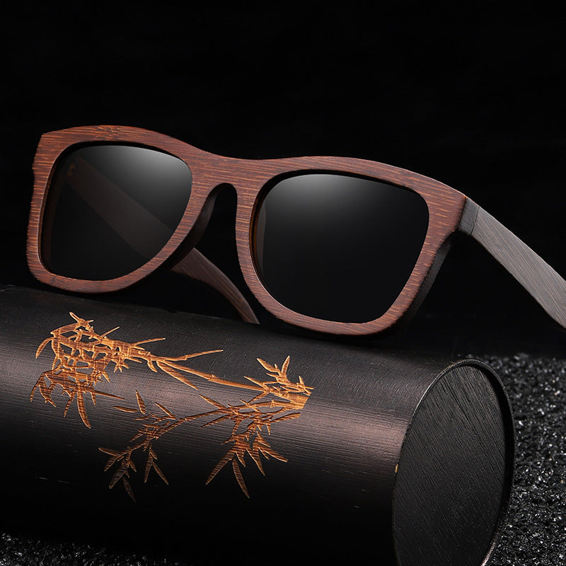 Bamboo And Wood Glasses, Brown Brushed, Polarized Anti-UV Sunglasses For Men And Women