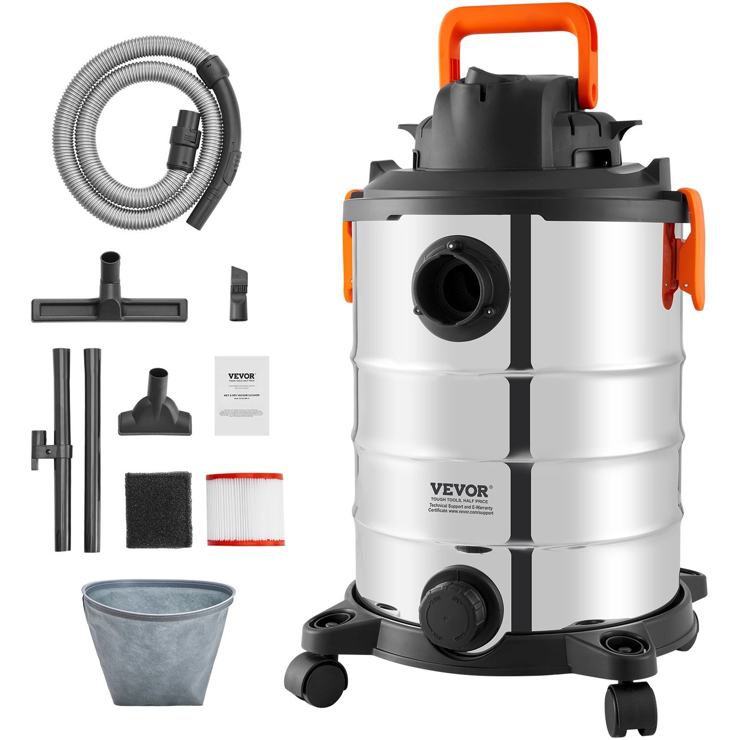 Nass-/Trockensauger 30 L 6 PS Edelstahl-Staubsauger Mit Effizienter Saug- Und Gebläseleistung