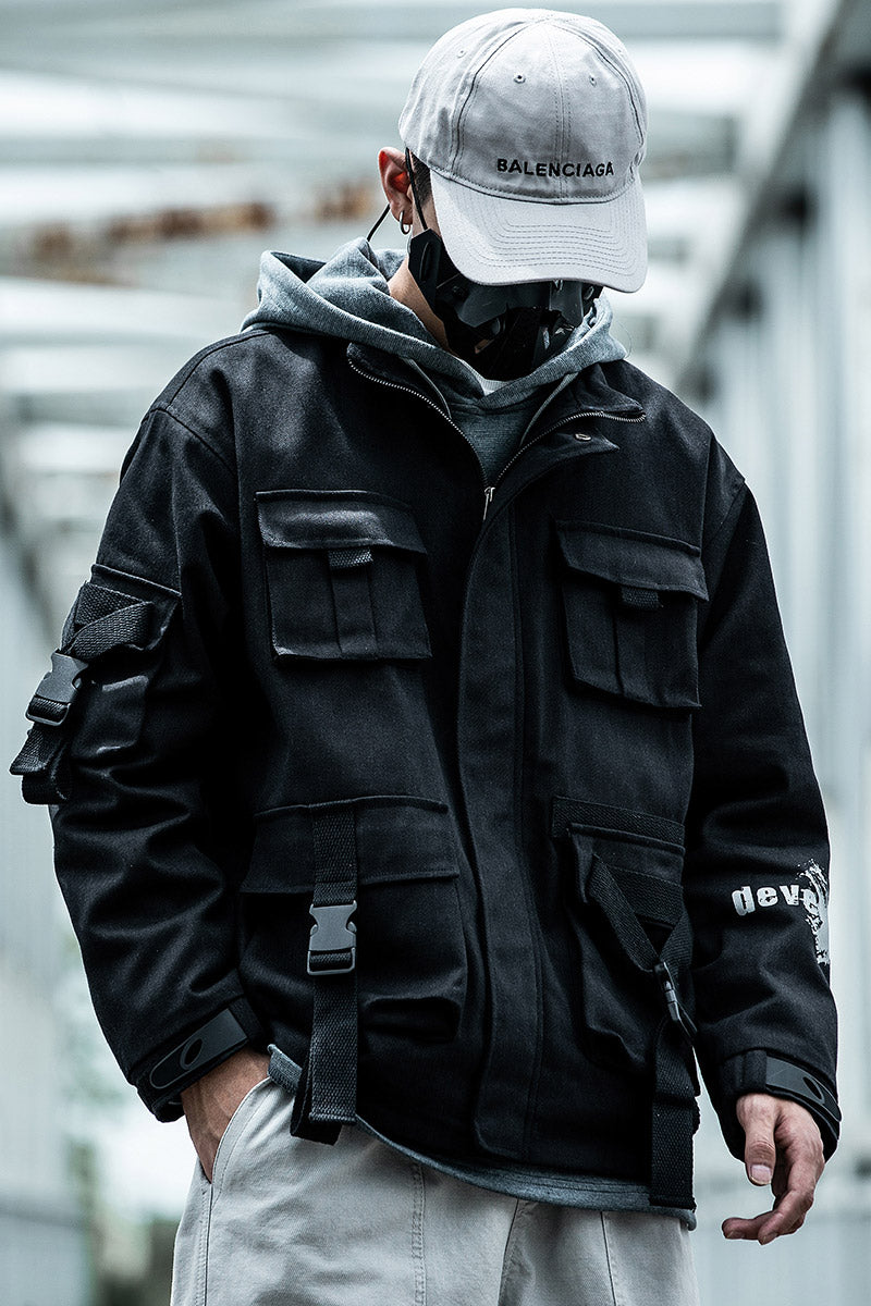 Graffiti printed ribbon stand-up overalls