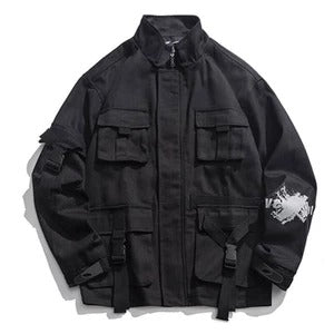 Graffiti printed ribbon stand-up overalls