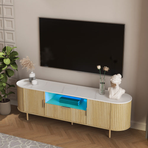 Lving Room Floor-standing TV Cabinet With 16 Color LEDs, Entertainment Center With Storage Doors, TV Console Media Cabinet,  Living Room