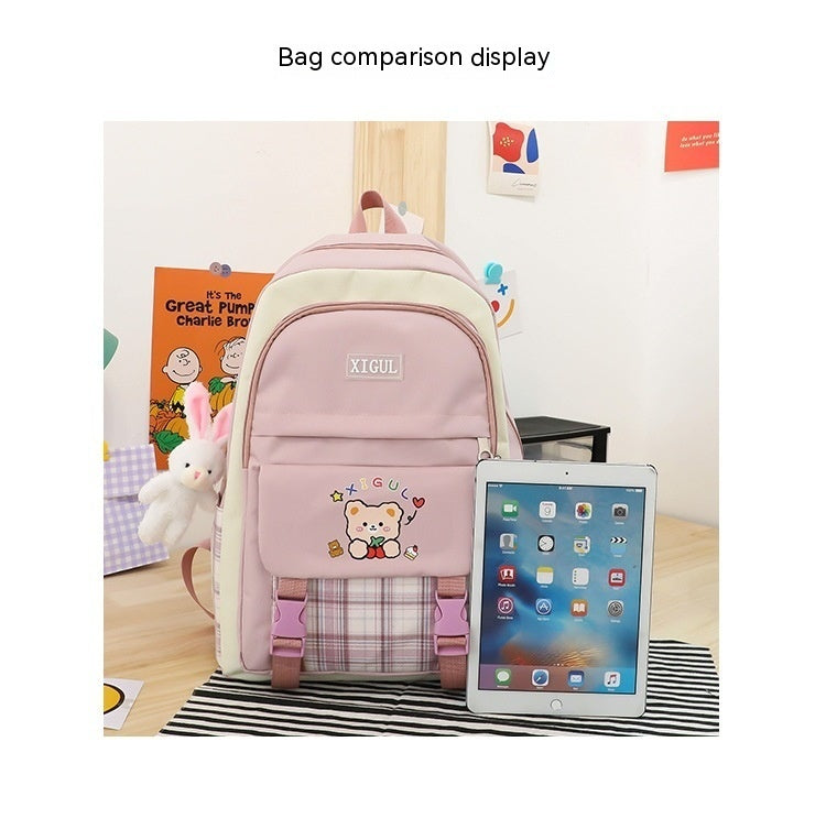 Large Capacity High School Plaid Three-piece Set Junior High School Student Elementary School Studebt Backpack