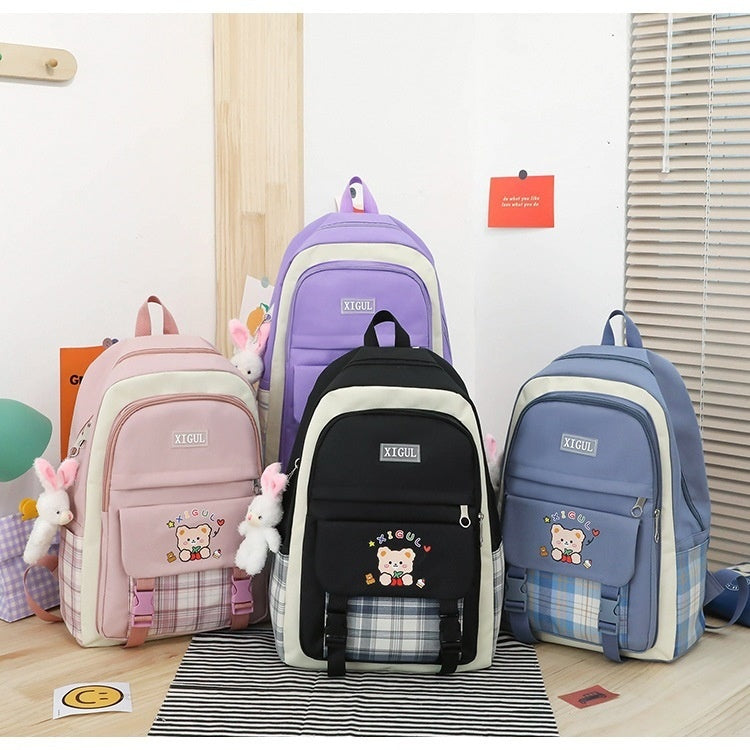 Large Capacity High School Plaid Three-piece Set Junior High School Student Elementary School Studebt Backpack