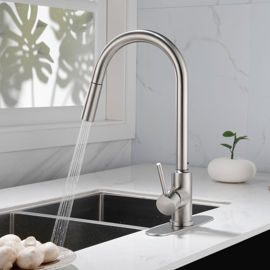 Stainless Steel Kitchen Sink Faucet With Pull-down Sprayer