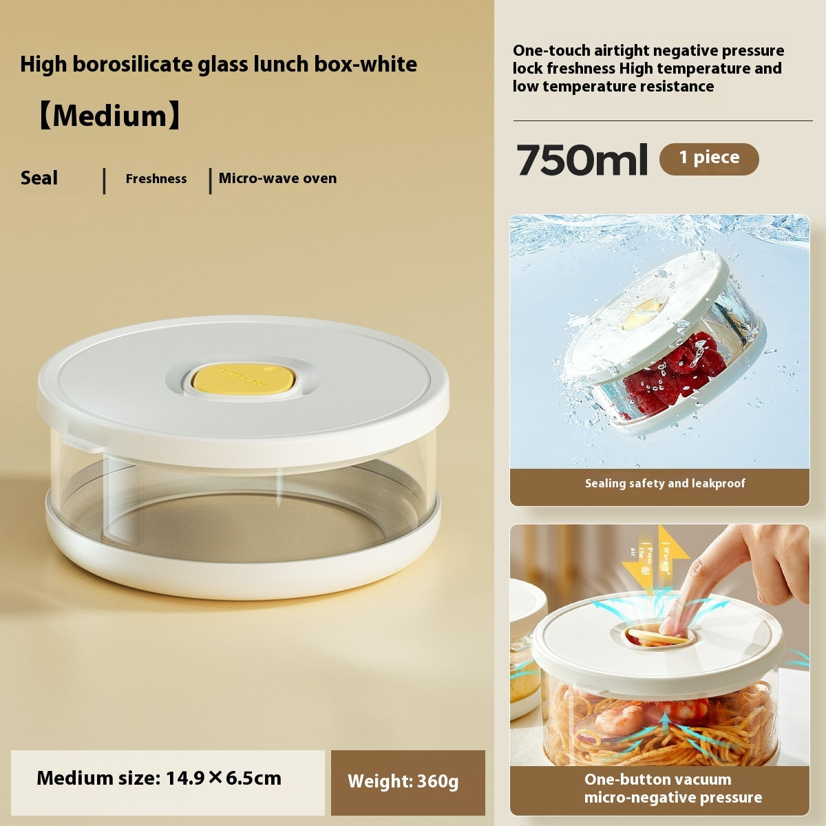 Borosilicate Glass Lunch Box Microwaveable Heating Packing Bento Preservation Compartment