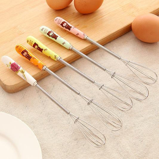 Bear Ceramic Handle Stainless Steel Compact Manual Egg Beater Cake Biscuit Baking Mixer