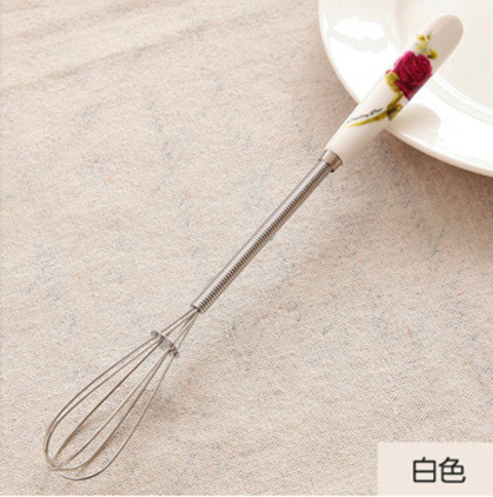 Bear Ceramic Handle Stainless Steel Compact Manual Egg Beater Cake Biscuit Baking Mixer