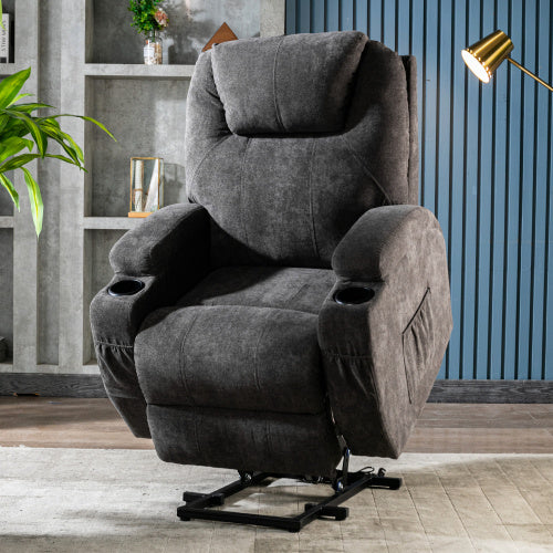Power Lift Recliner Chair Massage Chair For Elderly, Electric Lift Chair With Heat And Massage, Fabric Recliner Sofa With 2 Cup Holders, Side Pockets & Remote Control For Living Room