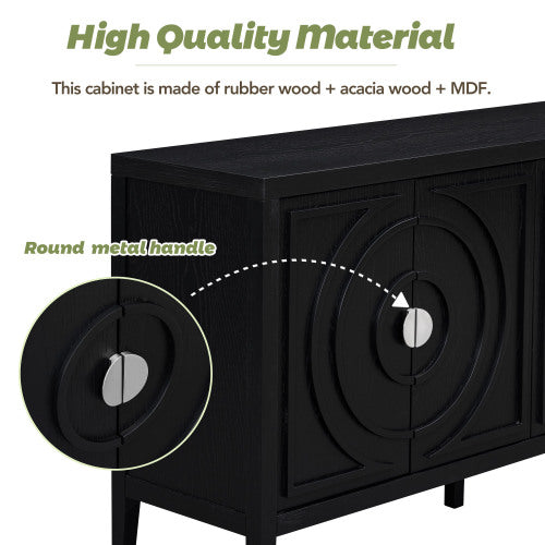 Vintage Sideboard With Round Recessed Design Round Metal Doorknob For Entrance, Dining Room, Living Room