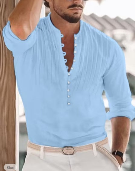 Men's Solid Color Stand Collar Shirt