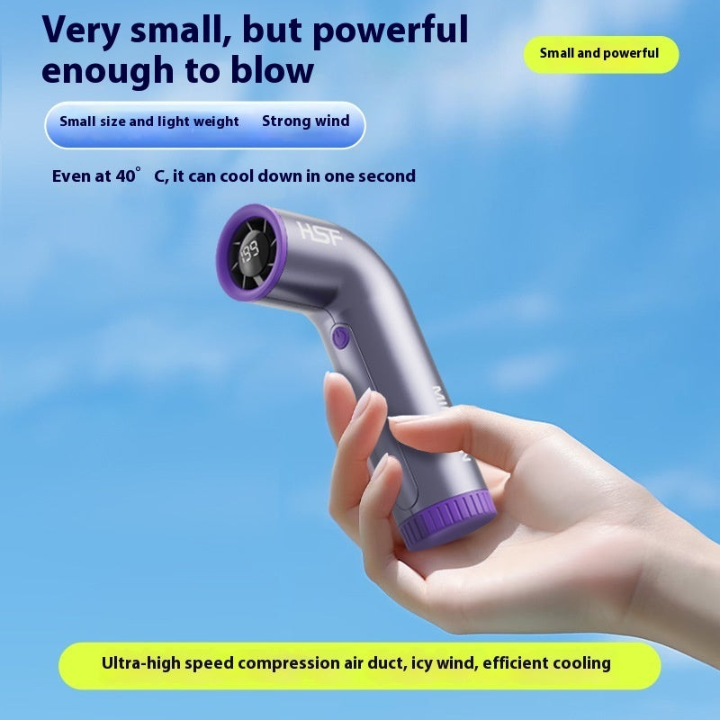 High-speed Portable Fan Little Turbine Digital Display Charging Long Endurance Portable Fan Rechargeable Strong Wind 199 Gear Speed Electric Adjustable Turbo Handheld Fan