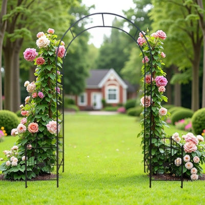 Garden Arch Arbor Trellis For Climbing Plants, Durable Metal Garden Arch Outdoor Wedding Arch, For Wedding Ceremony Party Plant Climbing Rose Vines Lawn Courtyard Patio Black, 7.15ft