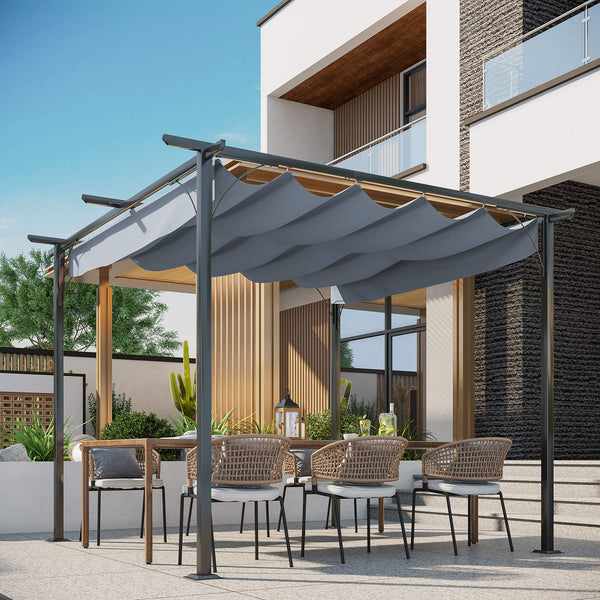 10' x 10' Outdoor Retractable Pergola Canopy, Metal Patio Shade Shelter for Backyard, Porch Party, Garden, Grill Gazebo, Gray