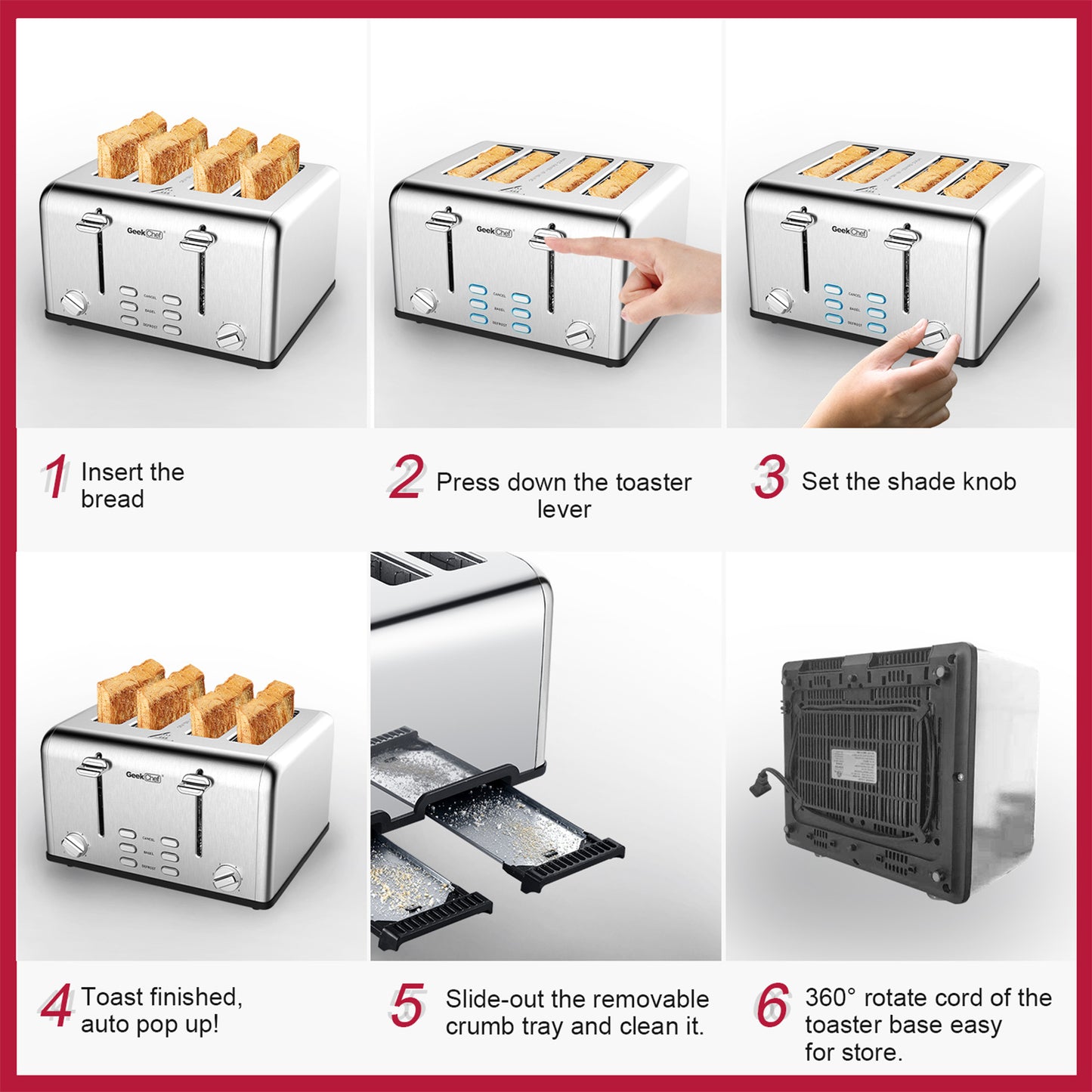 Prohibit Shelves In The Amazon. Toaster 4 Slice, Geek Chef Stainless Steel Extra-Wide Slot Toaster With Dual Control Panels Of Bagel,Defrost,Cancel Function,Ban Amazon