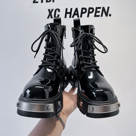 Nuevas botas Martin con plataforma y tacón grueso y punta redonda con cordones para hombre