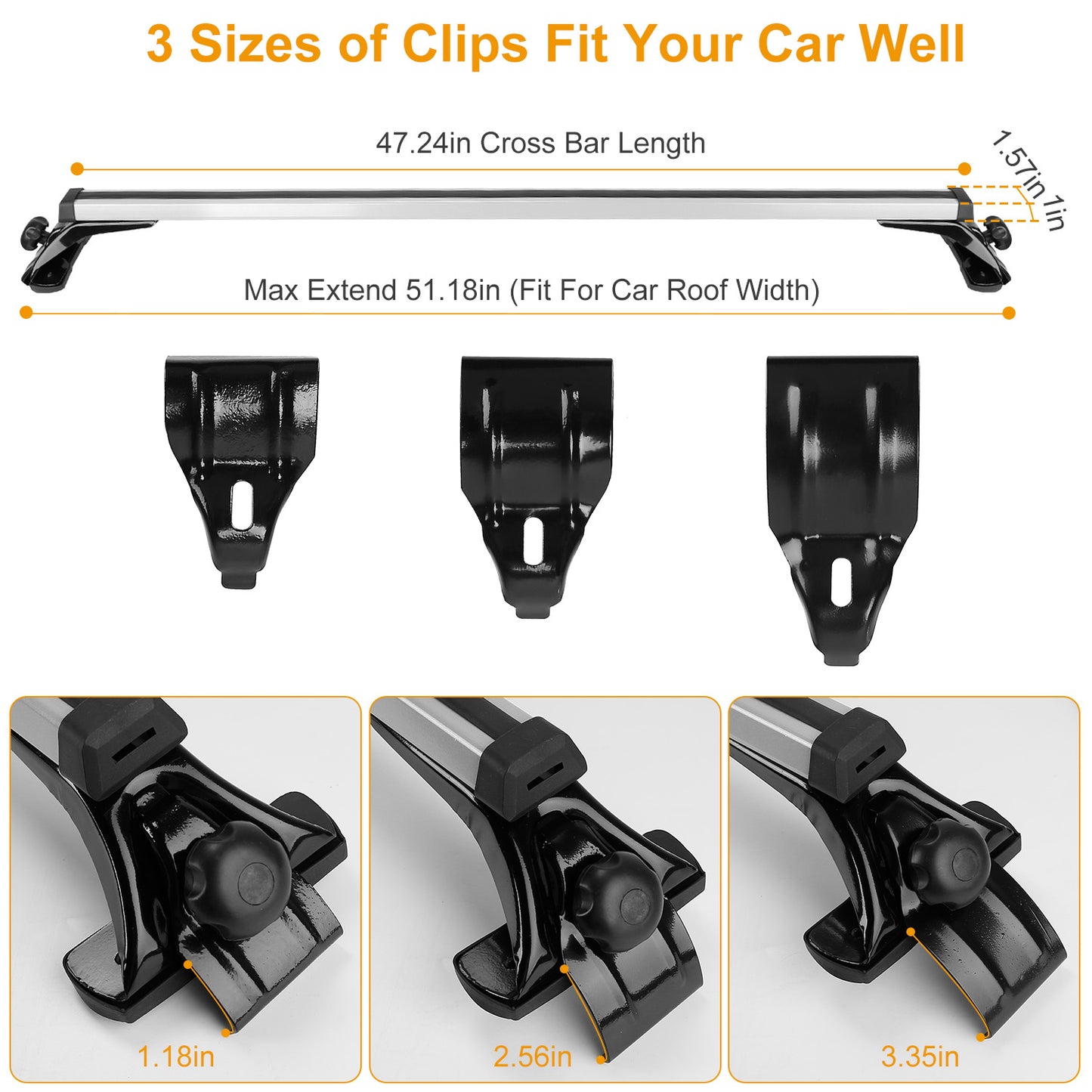 47.24in Universal Top Roof Rack Cross Bar Cargo Carrier Aluminum Crossbar Rack With 165LBS Capacity Fit For Most Vehicle Wagon Car Without Roof Side Rail