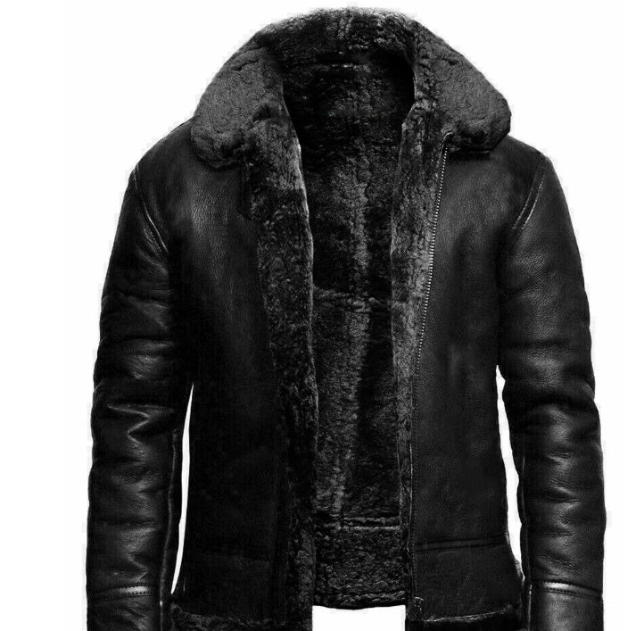 Men's Leather-fur One-piece Lapel Winter Cold-proof  Leather Jacke